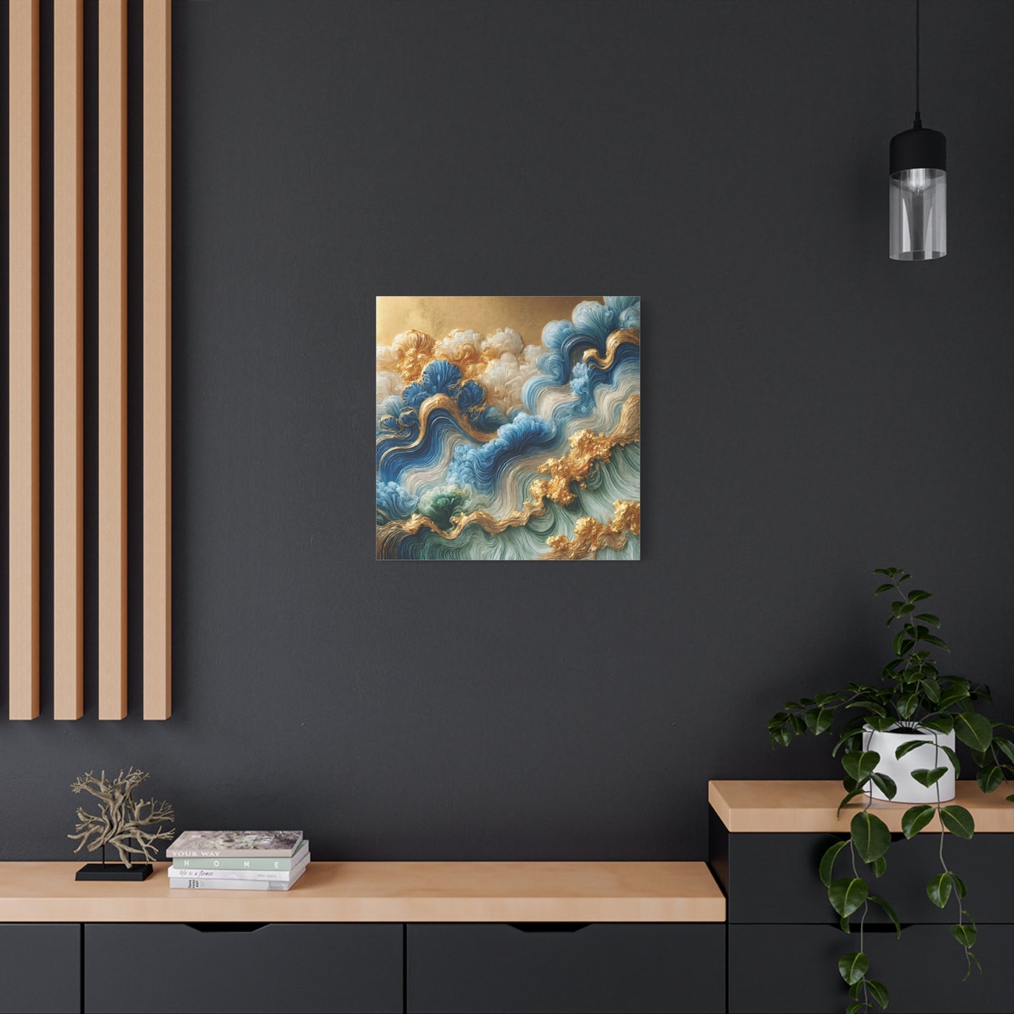 Auric Waves – Abstract Wall Art in Blue, Green, and Gold for Modern Elegance