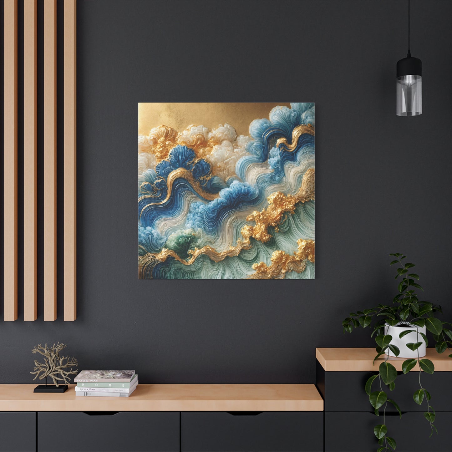 Auric Waves – Abstract Wall Art in Blue, Green, and Gold for Modern Elegance