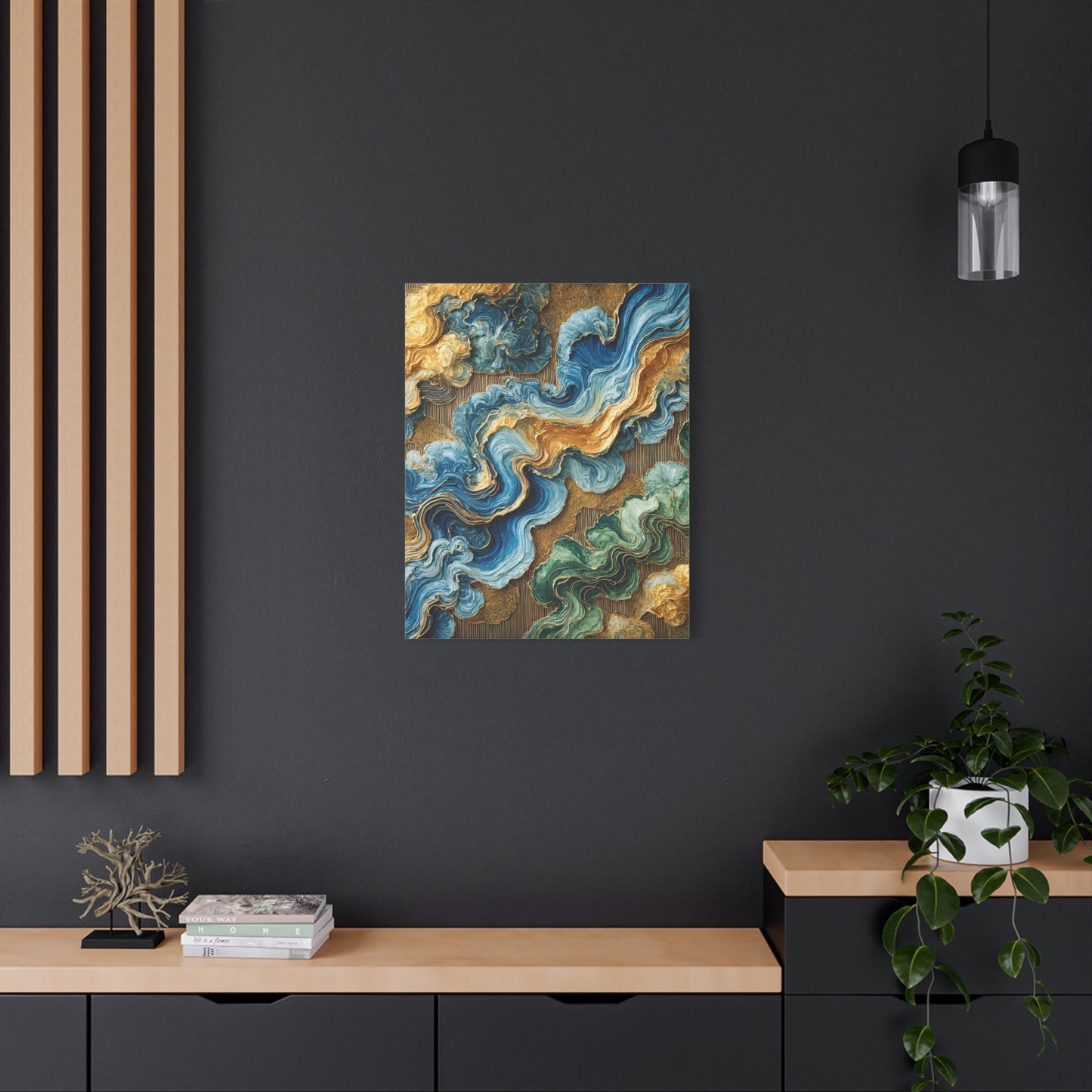 Verdant Flow – Abstract Wall Art in Blue, Green, and Gold for Contemporary Spaces