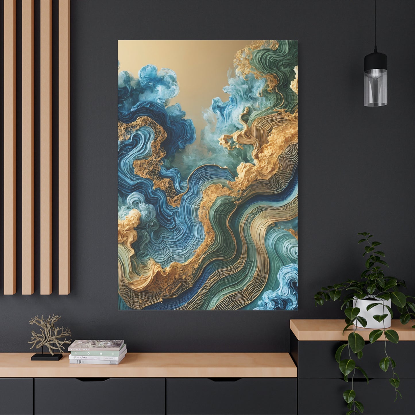 Oceanic Harmony – Abstract Wall Art in Blue, Gold, and Teal for Serene Interiors