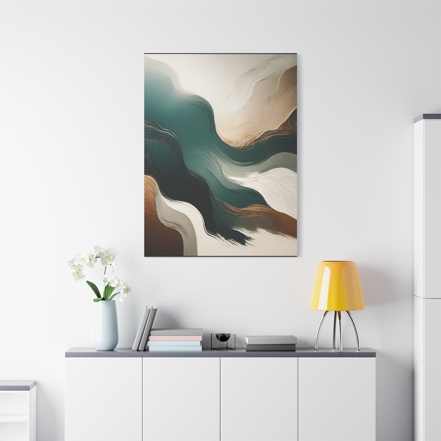 Flowing Essence – Minimalist Abstract Art in Green, White, and Earth Tones