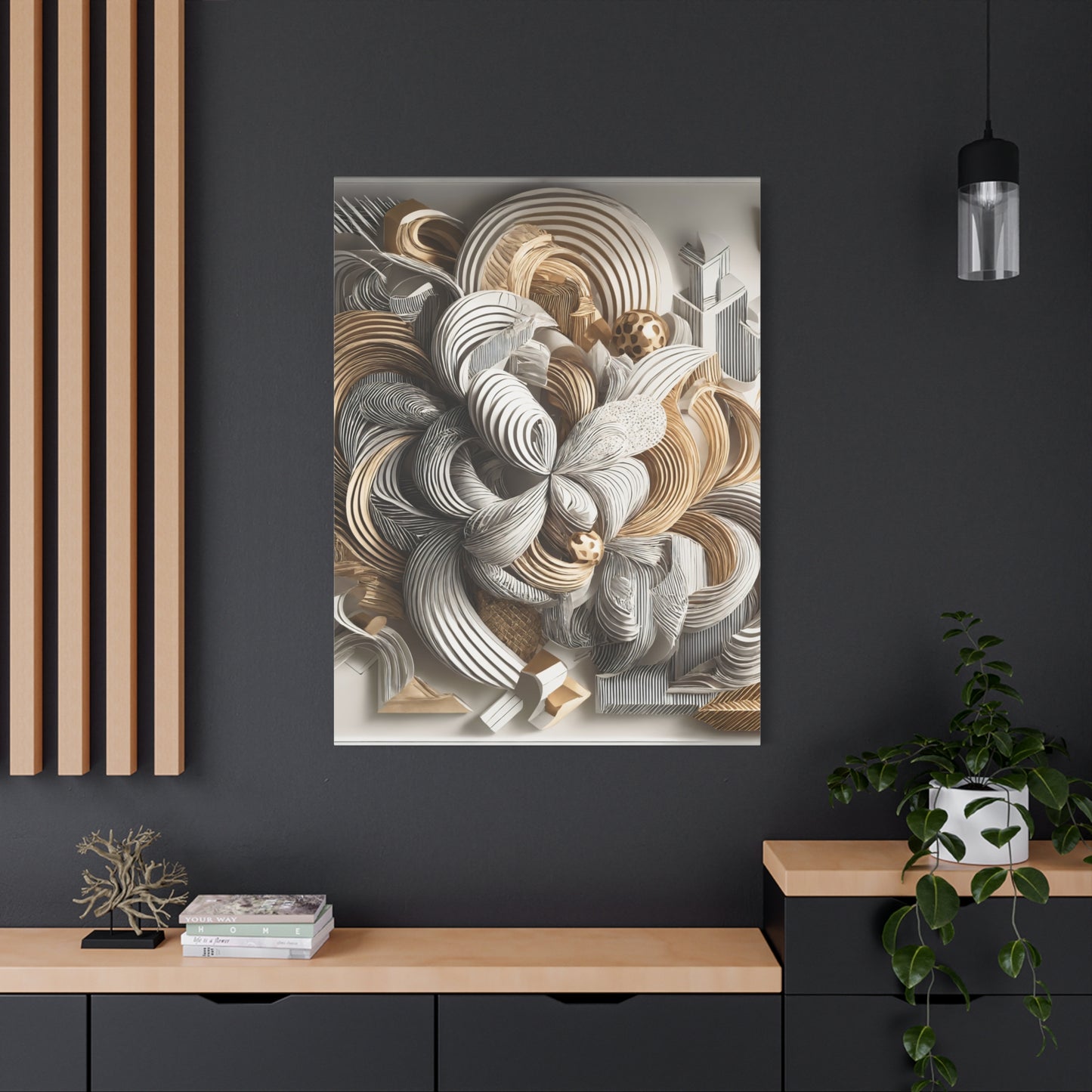 Golden Symmetry – Abstract 3D Wall Art in Gold and White, Modern Geometric Luxury Décor