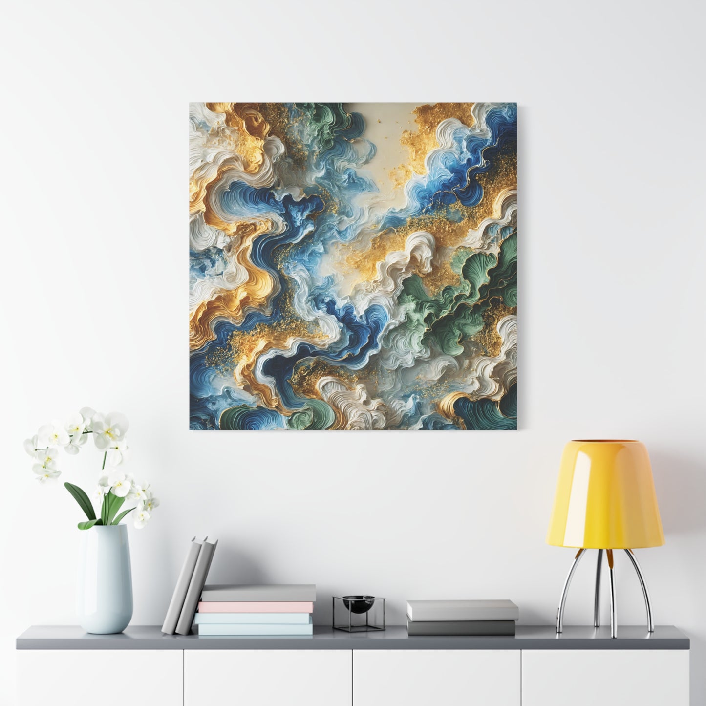 Marine Melody – Abstract Wall Art in Blue, Gold, and Green for Inspired Interiors