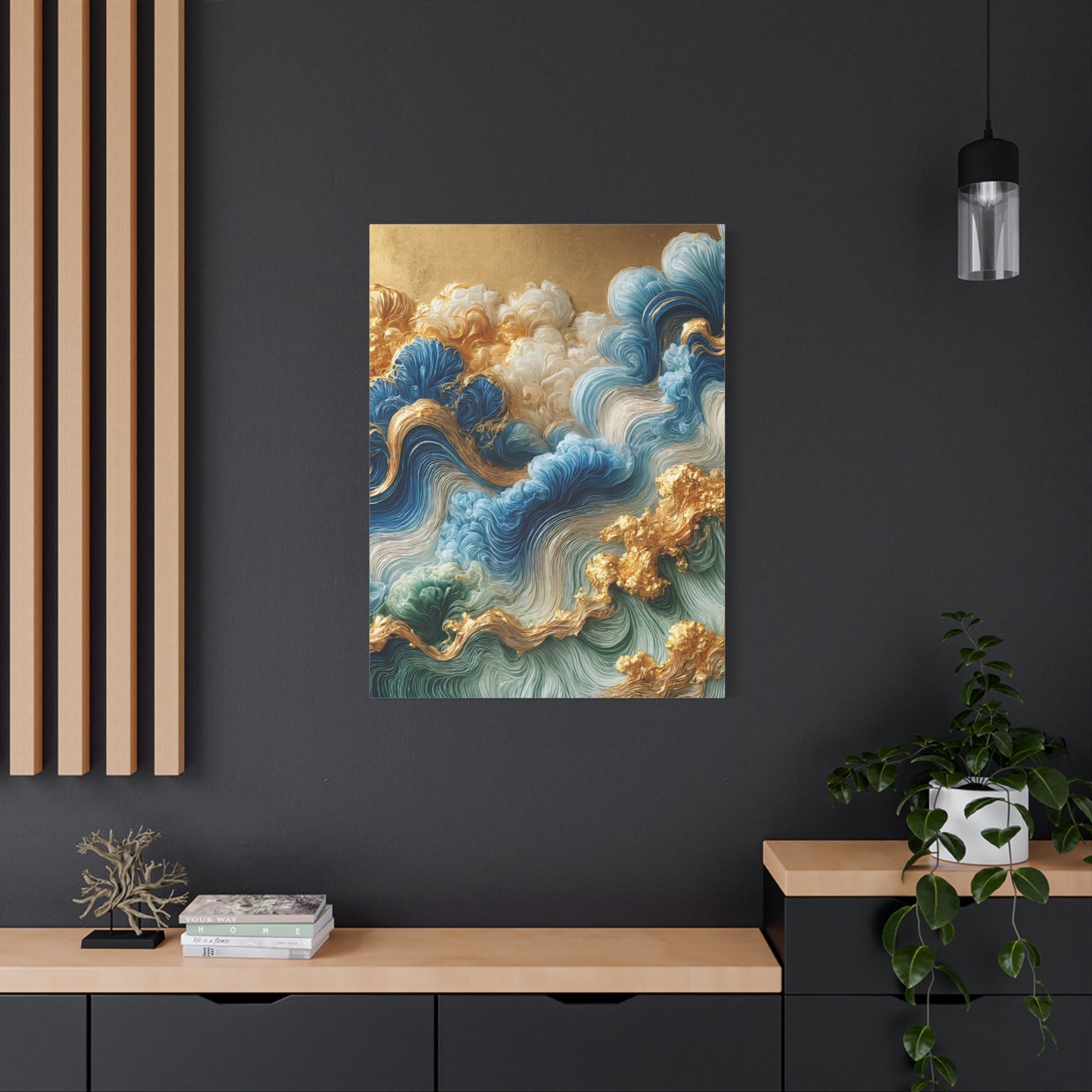 Auric Waves – Abstract Wall Art in Blue, Green, and Gold for Modern Elegance