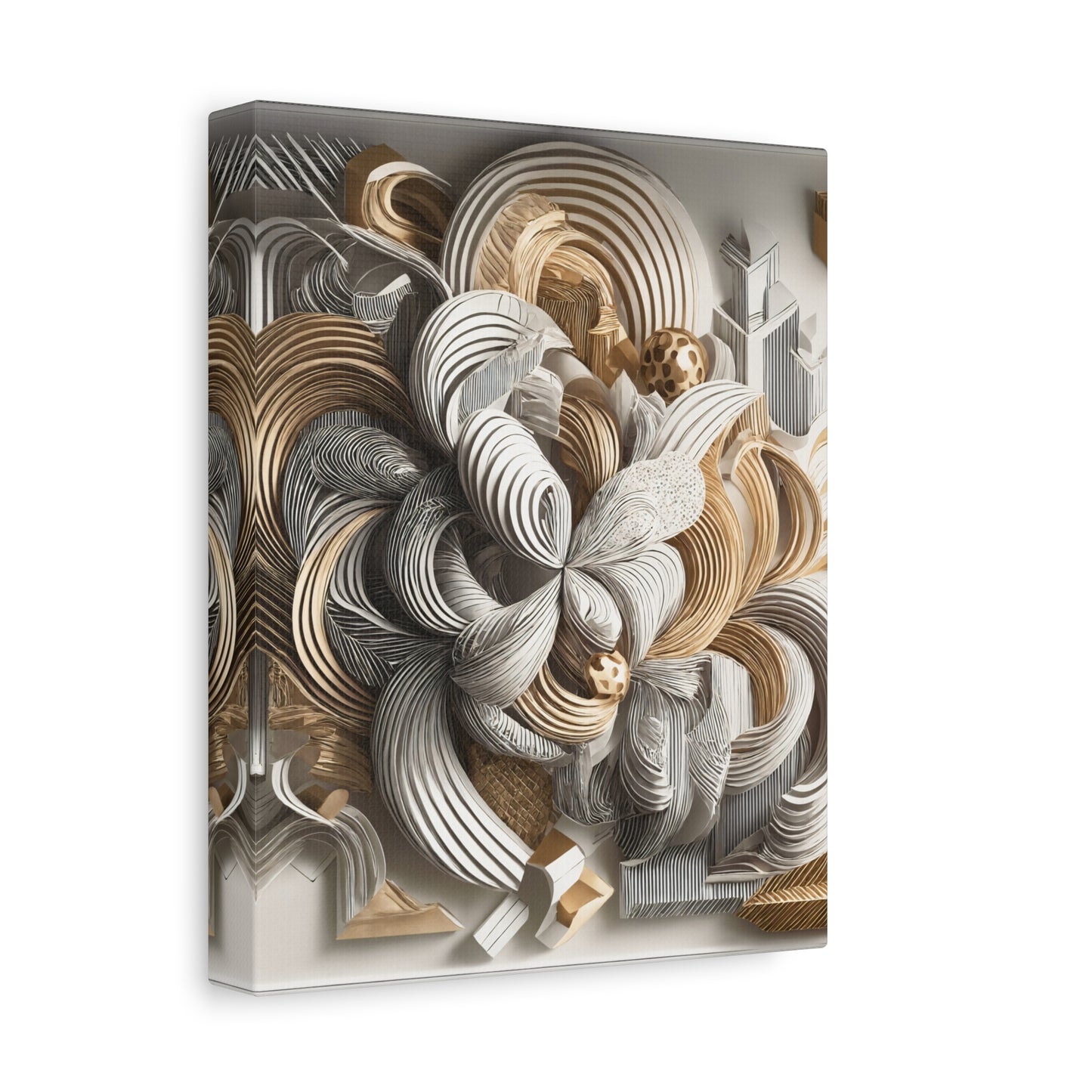 Golden Symmetry – Abstract 3D Wall Art in Gold and White, Modern Geometric Luxury Décor