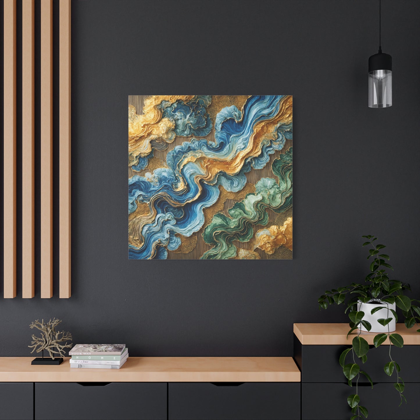 Verdant Flow – Abstract Wall Art in Blue, Green, and Gold for Contemporary Spaces