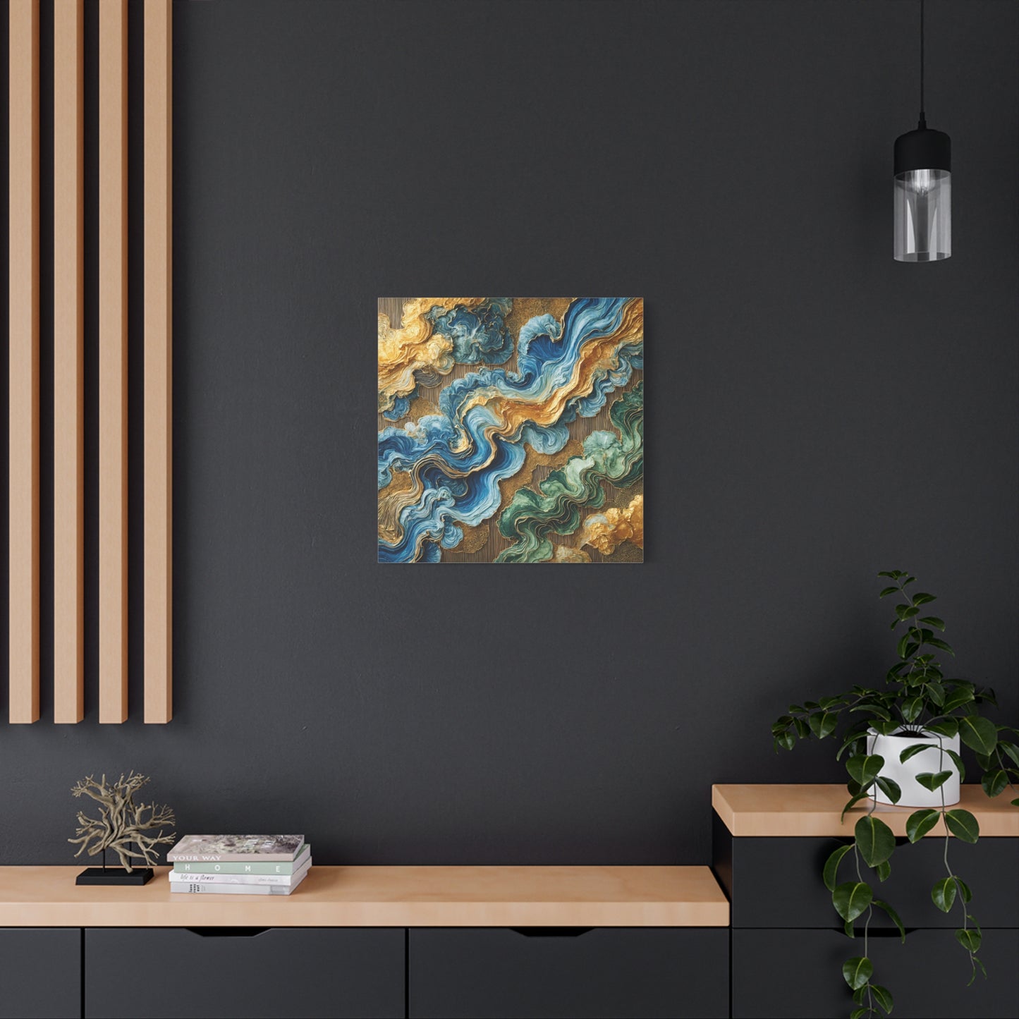 Verdant Flow – Abstract Wall Art in Blue, Green, and Gold for Contemporary Spaces