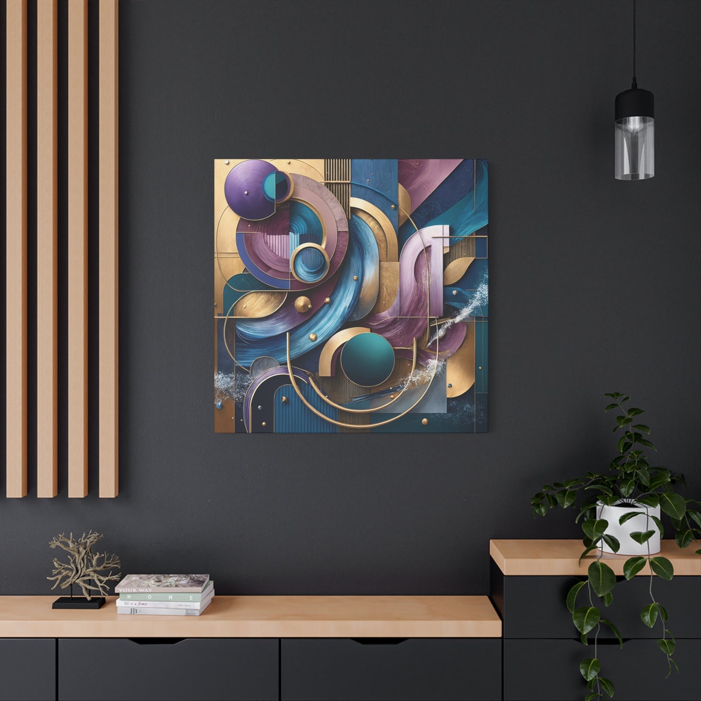 Cosmic Symphony – Abstract Wall Art in Teal, Gold, and Purple for Luxury Décor