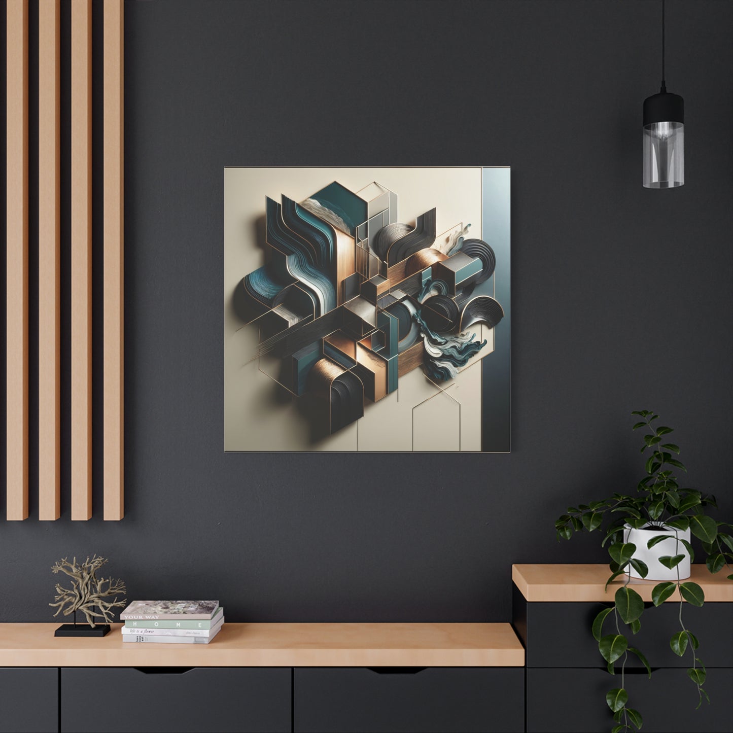 Architectural Harmony – 3D Abstract Wall Art in Teal, Bronze, and Gold for Modern Décor