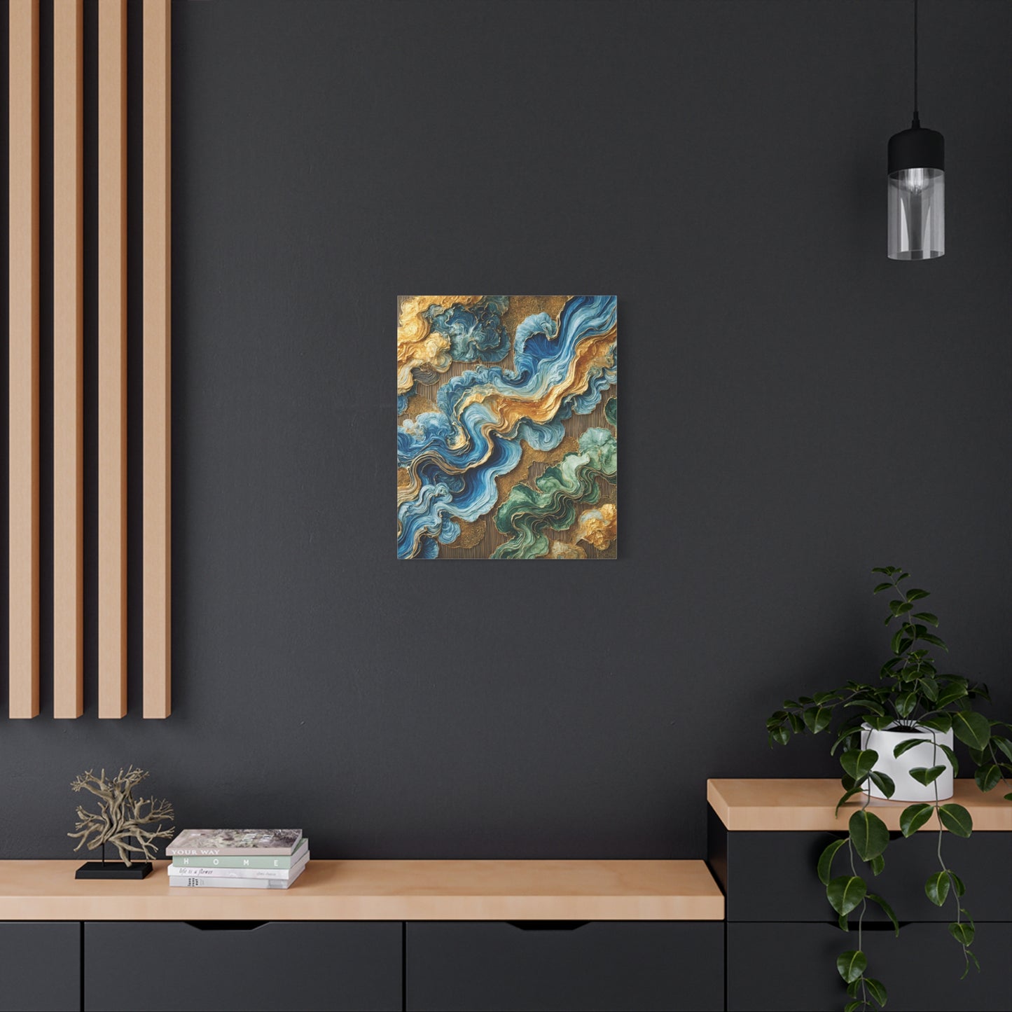 Verdant Flow – Abstract Wall Art in Blue, Green, and Gold for Contemporary Spaces