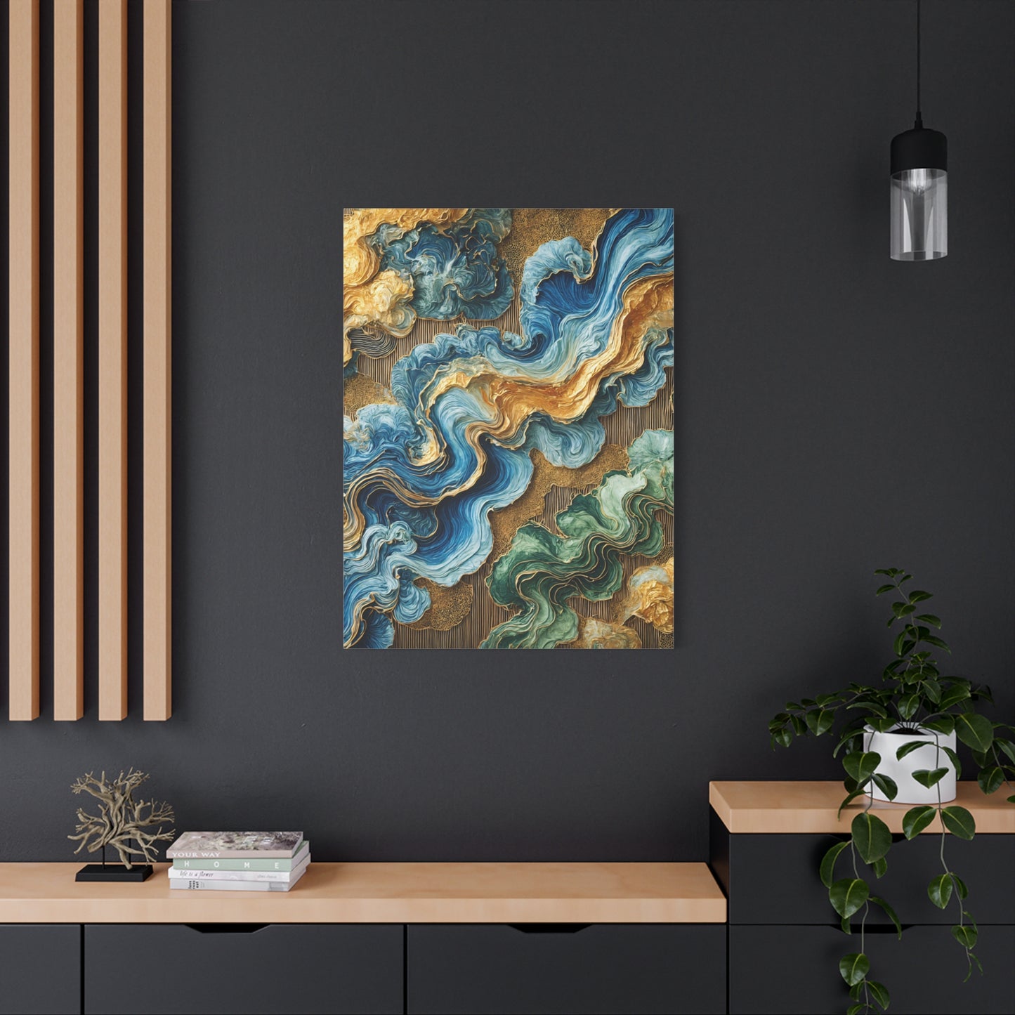 Verdant Flow – Abstract Wall Art in Blue, Green, and Gold for Contemporary Spaces