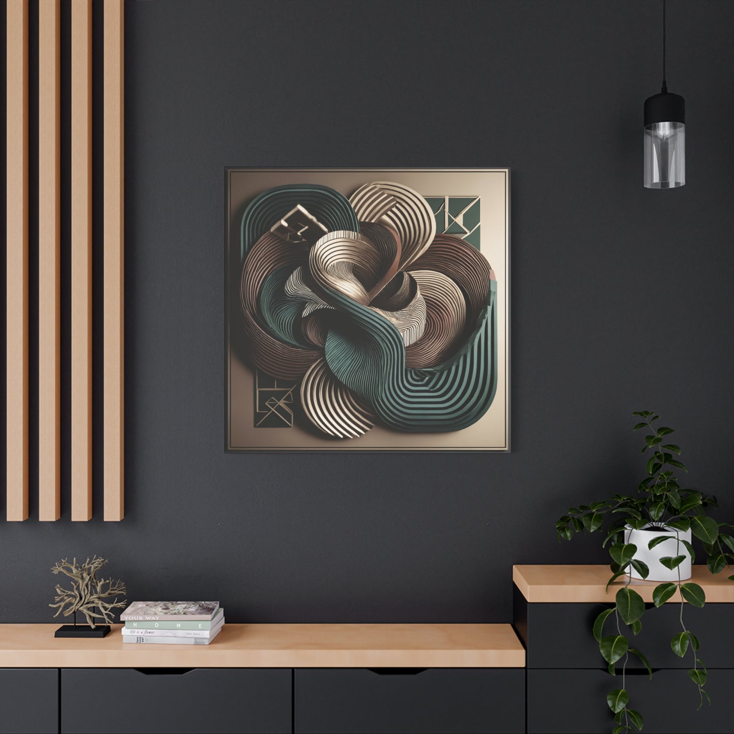 Harmonic Bloom – Abstract Wall Art in Teal, Burgundy, and Champagne for Sophisticated Spaces