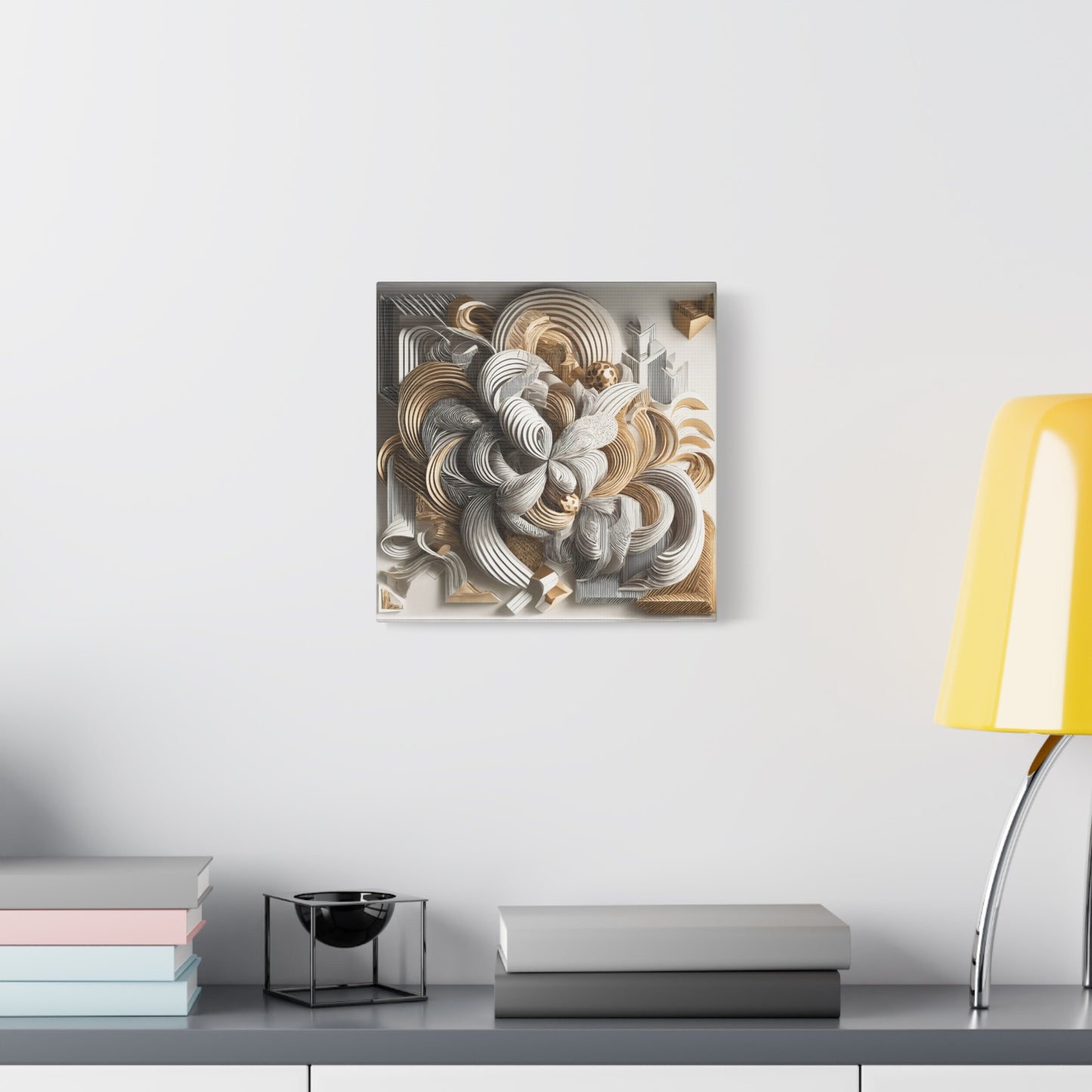 Golden Symmetry – Abstract 3D Wall Art in Gold and White, Modern Geometric Luxury Décor