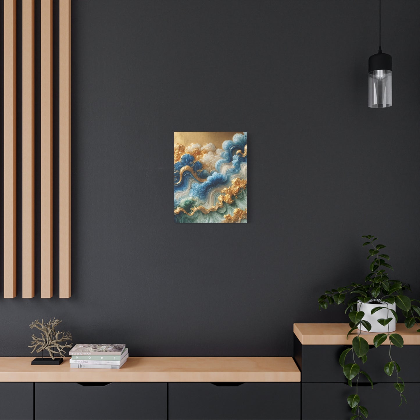 Auric Waves – Abstract Wall Art in Blue, Green, and Gold for Modern Elegance