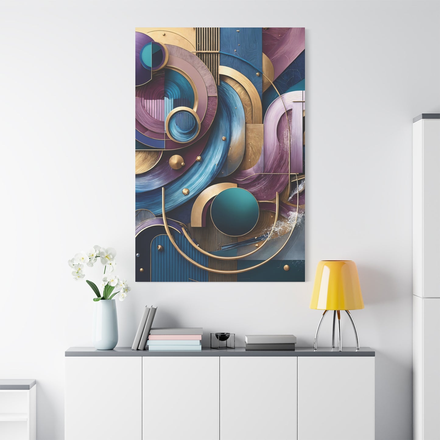 Cosmic Symphony – Abstract Wall Art in Teal, Gold, and Purple for Luxury Décor