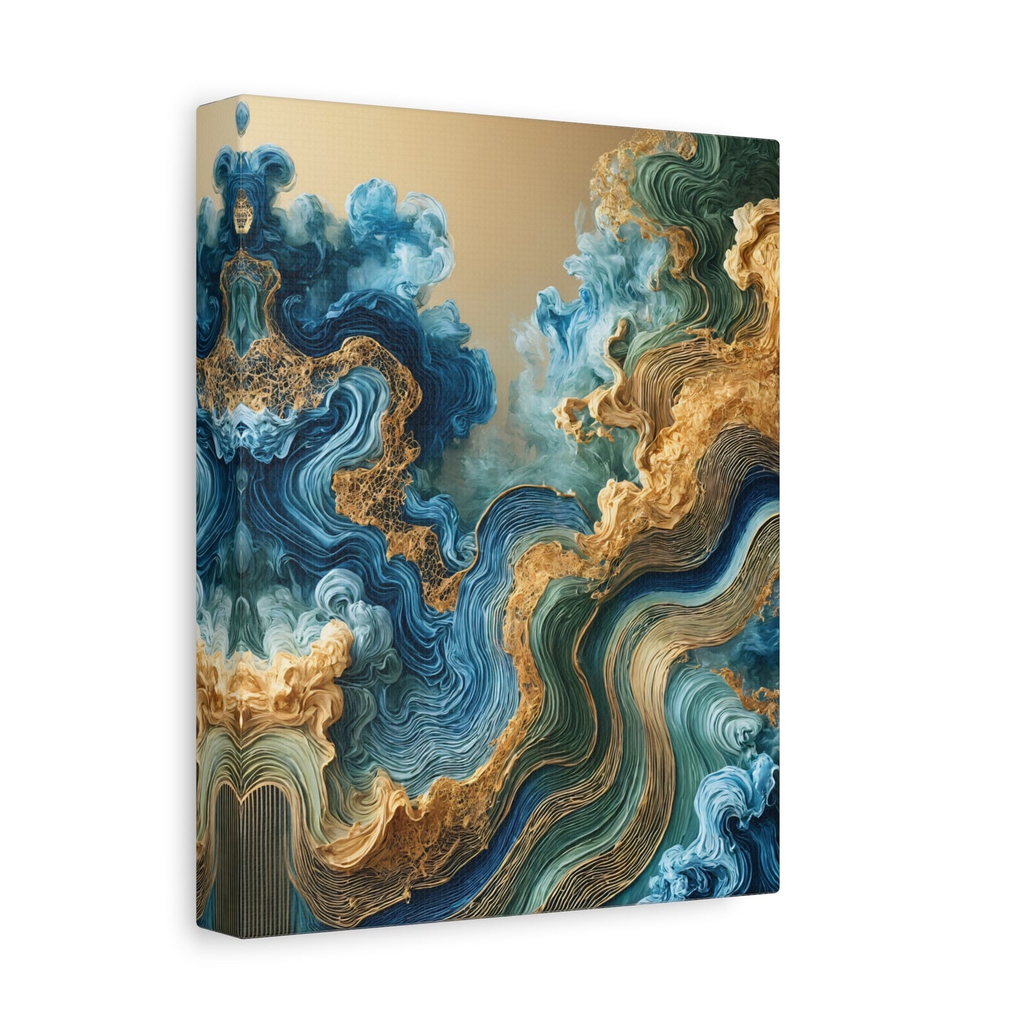 Oceanic Harmony – Abstract Wall Art in Blue, Gold, and Teal for Serene Interiors