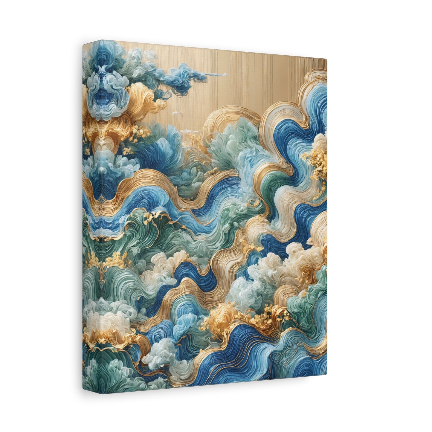 Waves of Serenity – Abstract Ocean Wall Art in Blue, Gold, and Green for Luxurious Spaces