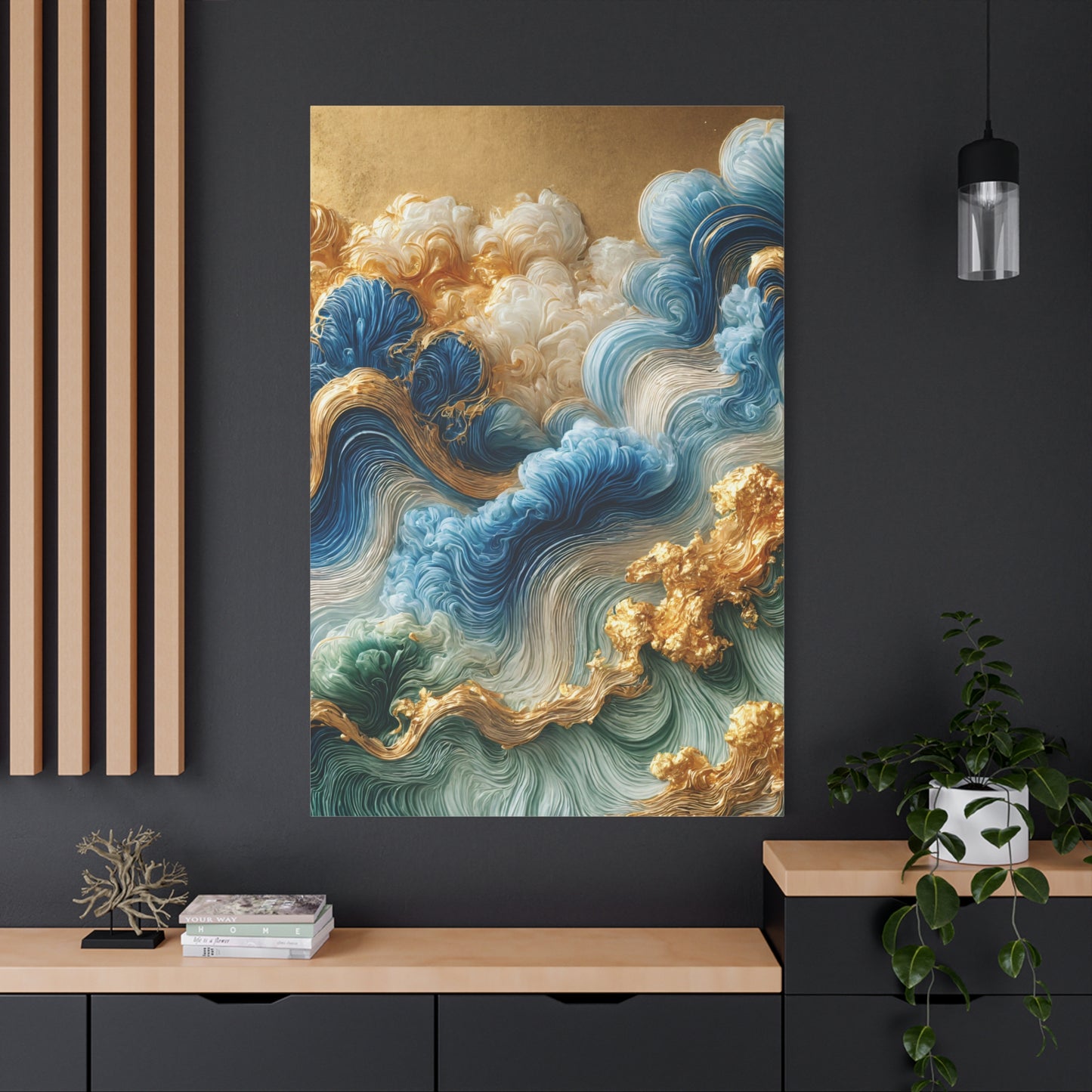 Auric Waves – Abstract Wall Art in Blue, Green, and Gold for Modern Elegance