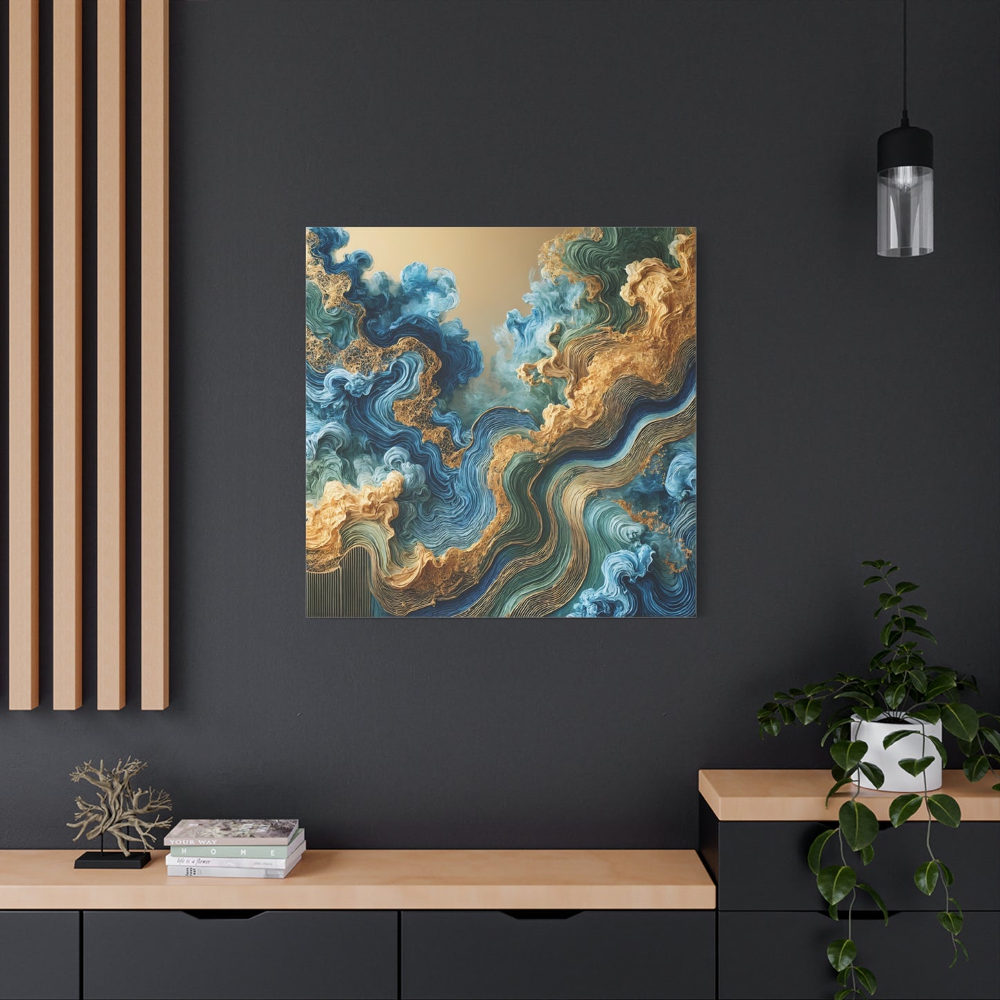 Oceanic Harmony – Abstract Wall Art in Blue, Gold, and Teal for Serene Interiors