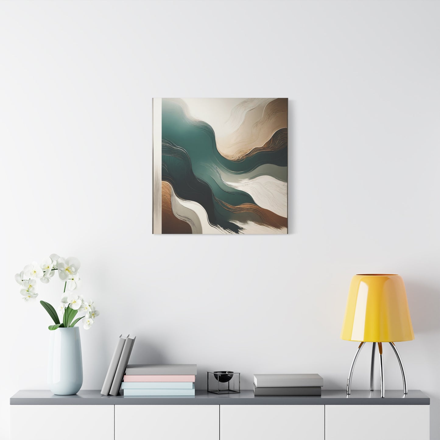 Flowing Essence – Minimalist Abstract Art in Green, White, and Earth Tones