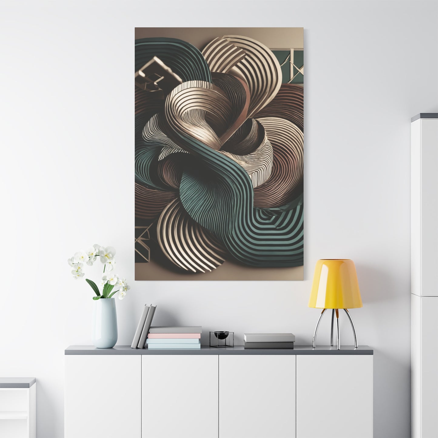 Harmonic Bloom – Abstract Wall Art in Teal, Burgundy, and Champagne for Sophisticated Spaces