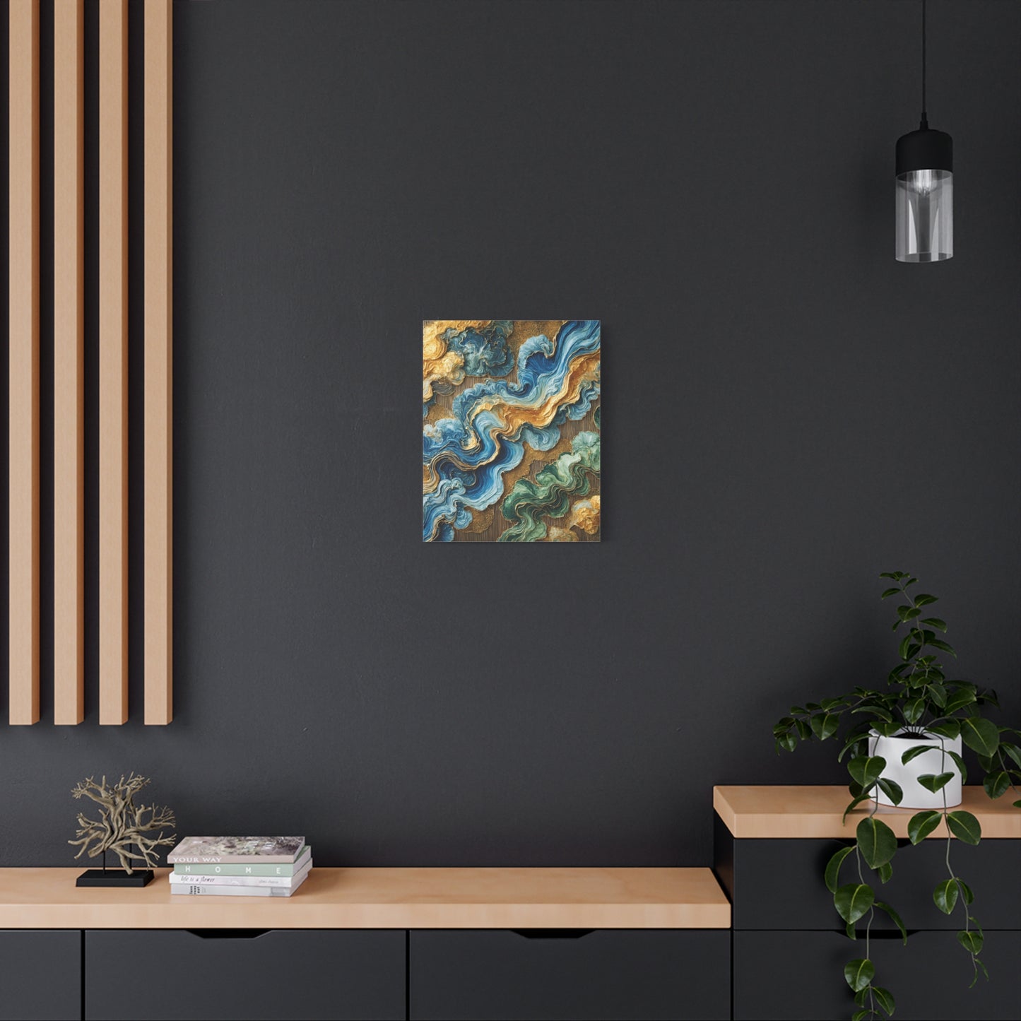 Verdant Flow – Abstract Wall Art in Blue, Green, and Gold for Contemporary Spaces