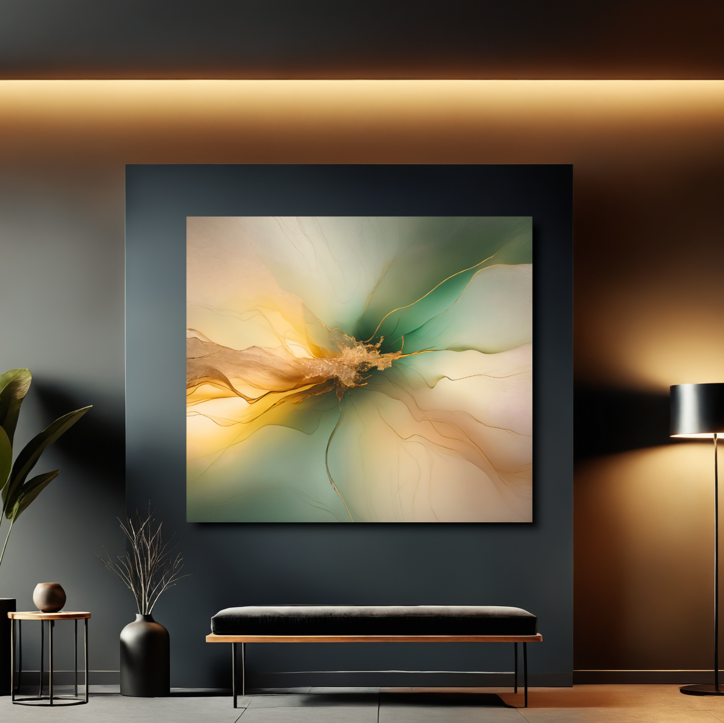 Emerald Radiance – Abstract Canvas Art in Green and Gold