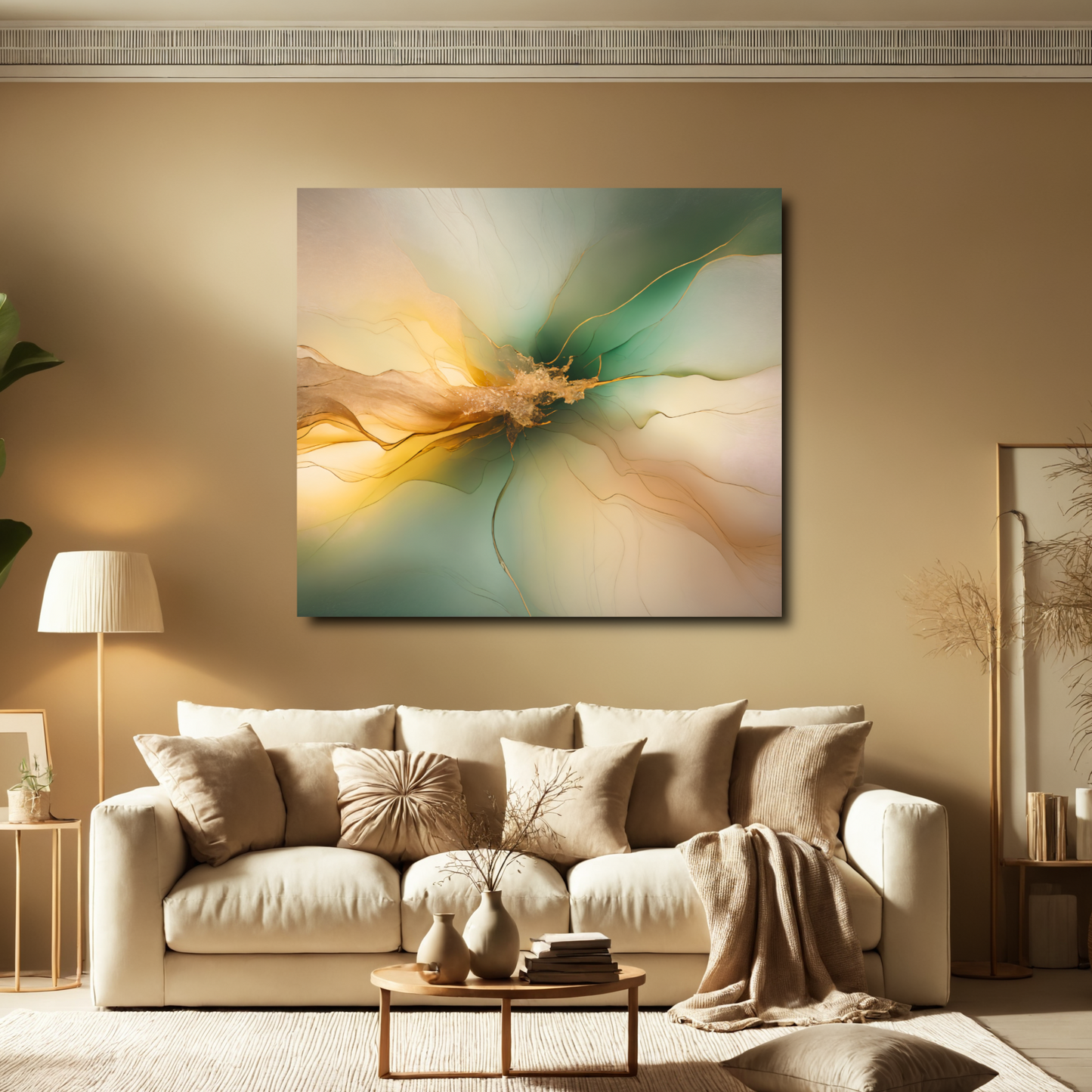 Emerald Radiance – Abstract Canvas Art in Green and Gold