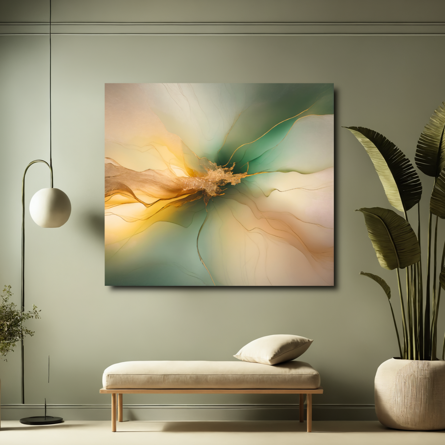 Emerald Radiance – Abstract Canvas Art in Green and Gold