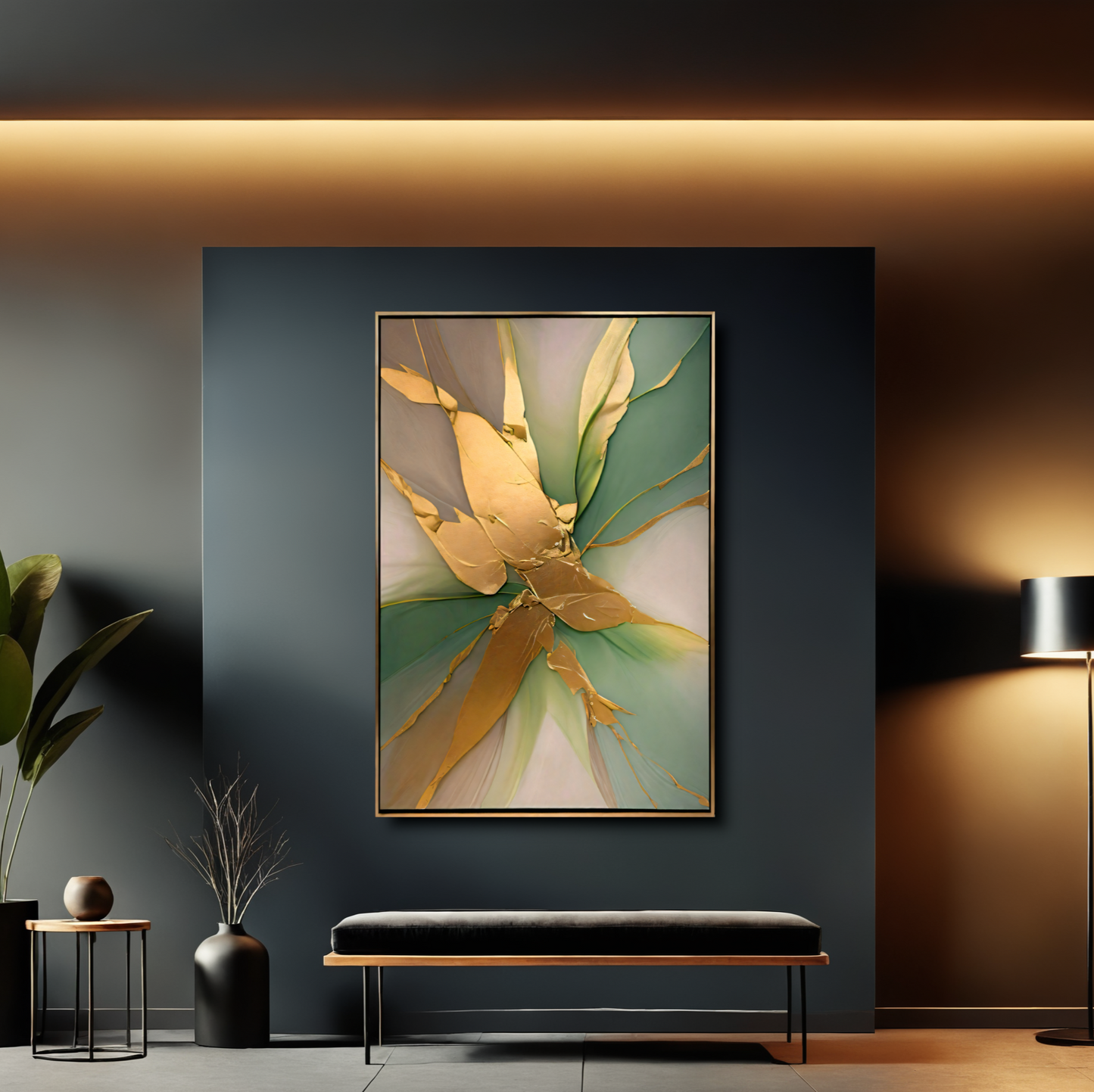 Emerald Radiance – Abstract Canvas Art in Green and Gold