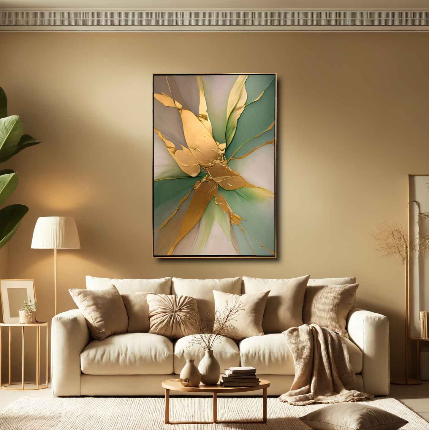 Emerald Radiance – Abstract Canvas Art in Green and Gold