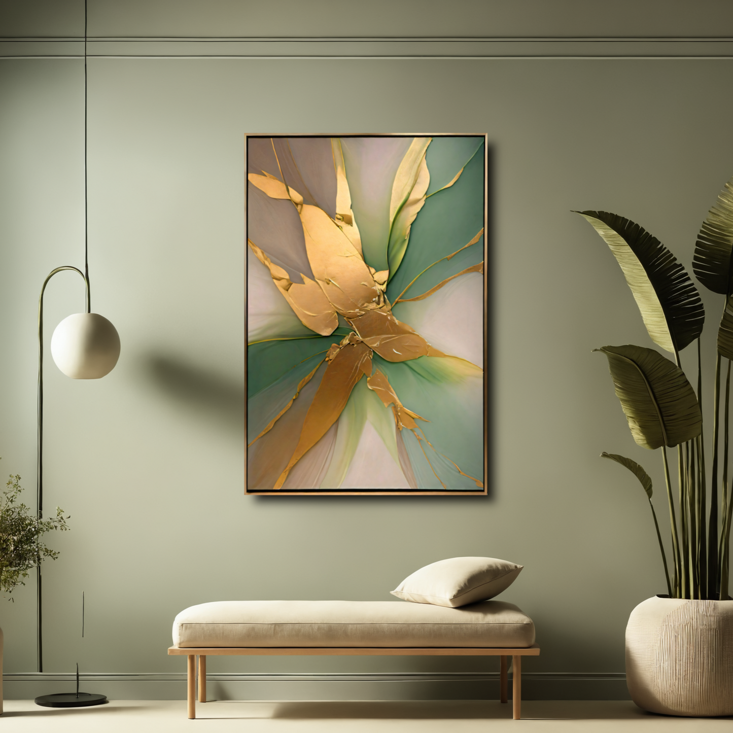 Emerald Radiance – Abstract Canvas Art in Green and Gold