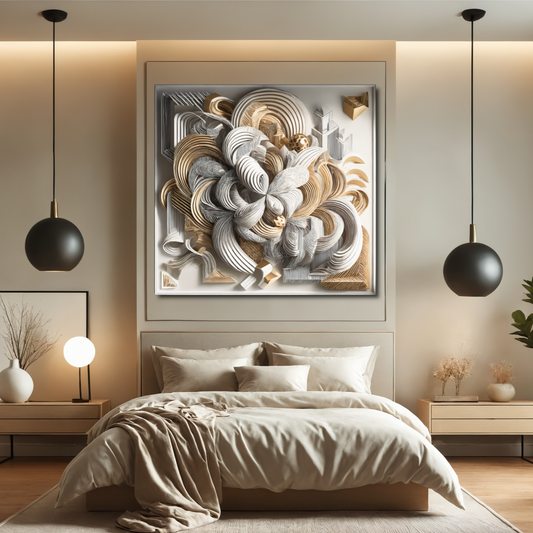 Golden Symmetry – Abstract 3D Wall Art in Gold and White, Modern Geometric Luxury Décor