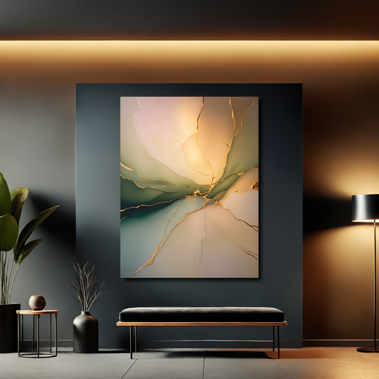 Golden Veins – Abstract Art in Soft Greens and Gold