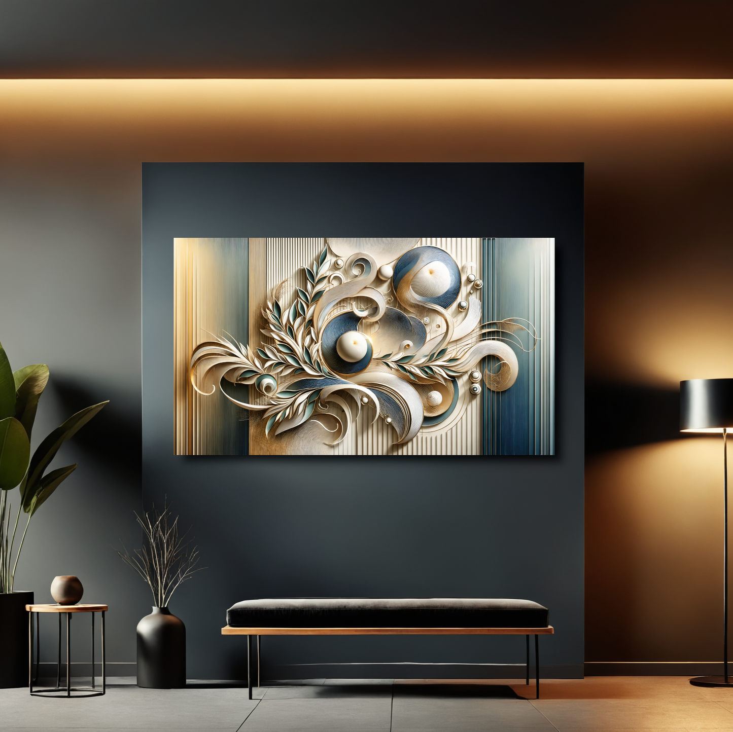 Timeless Flow – Abstract Art in Shades of Blue, Black, and White for Modern Interiors