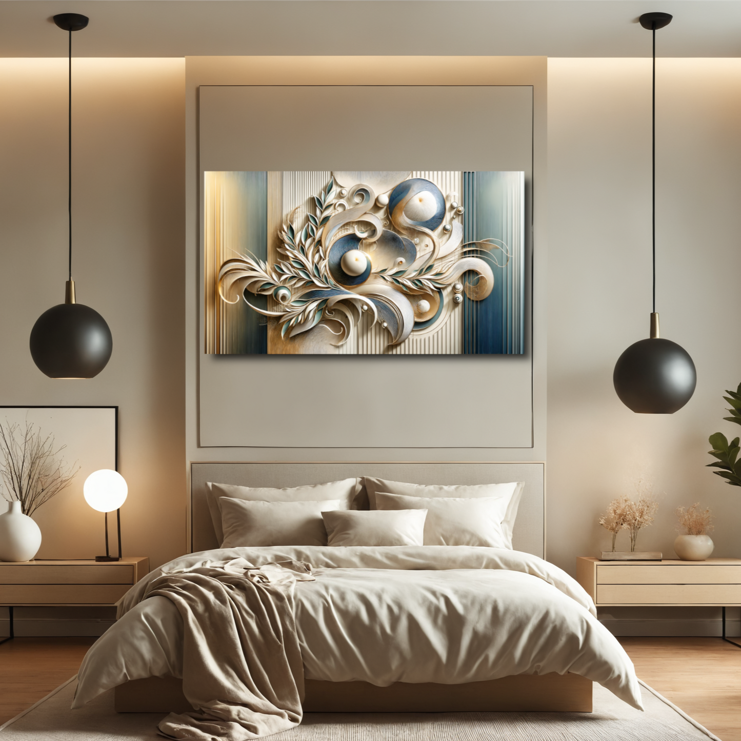 Timeless Flow – Abstract Art in Shades of Blue, Black, and White for Modern Interiors