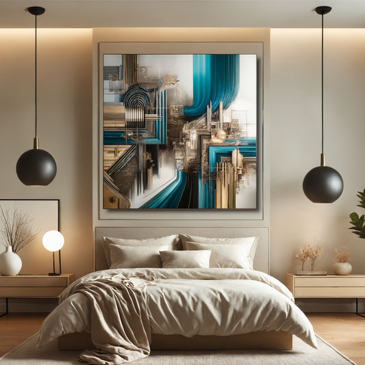 Urban Flow – Abstract Wall Art in Teal, Gold, and Bronze for Contemporary Interiors