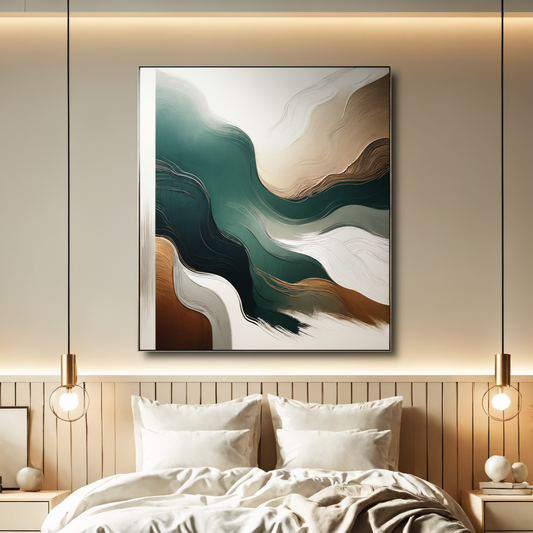 Flowing Essence – Minimalist Abstract Art in Green, White, and Earth Tones