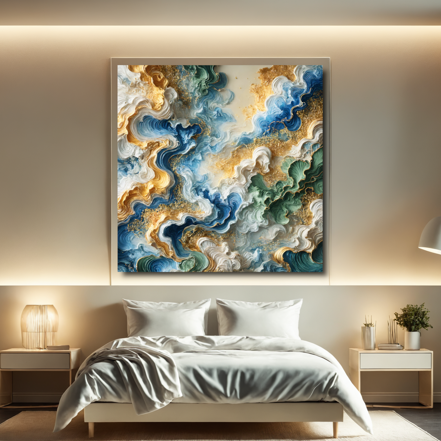 Marine Melody – Abstract Wall Art in Blue, Gold, and Green for Inspired Interiors