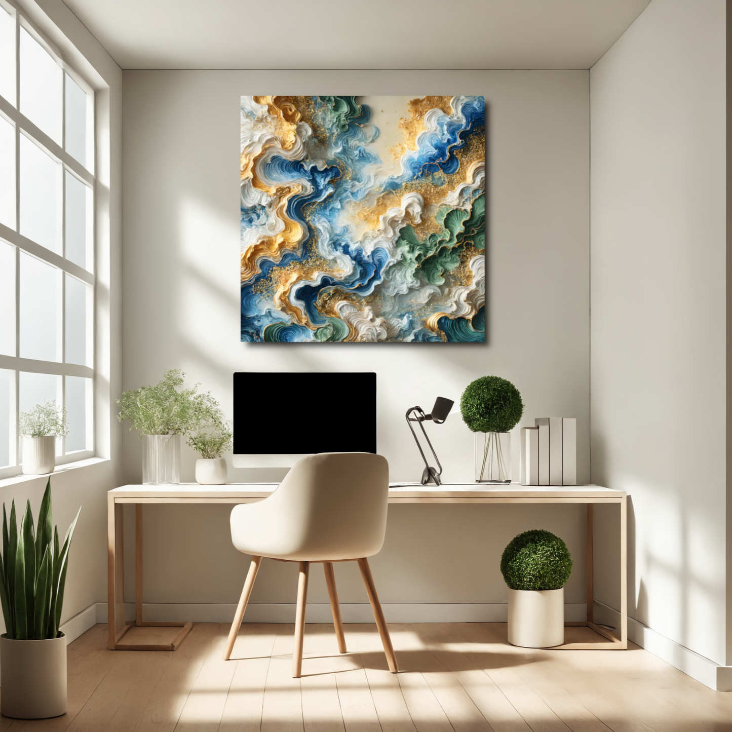 Marine Melody – Abstract Wall Art in Blue, Gold, and Green for Inspired Interiors